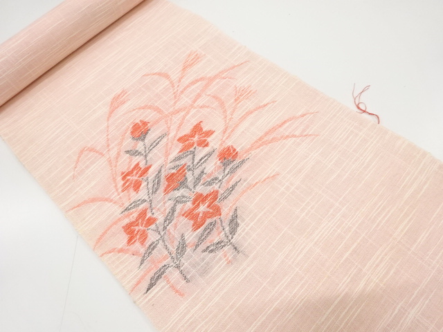 JAPANESE KIMONO / ANTIQUE BOLT FOR SUMMER NAGOYA OBI / WOVEN FLOWERS